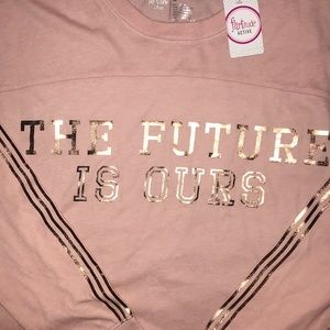 NWT Pink long sleeve with rose metallic lettering!